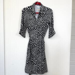 NWT J.McLaughlin Gilchrist Shirt Dress Mod Snake Print Black White 3/4 Sleeve S